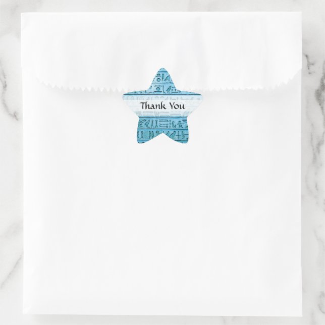 Ancient Egyptian Hieroglyphs Blue Thank You Star Sticker (Bag)