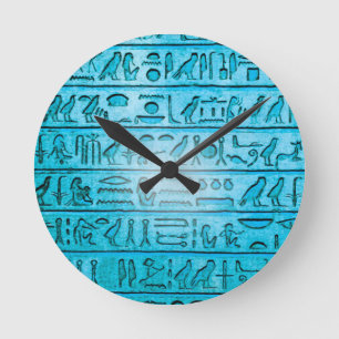 Ancient Egyptian Hieroglyphs Blue Wall Clock