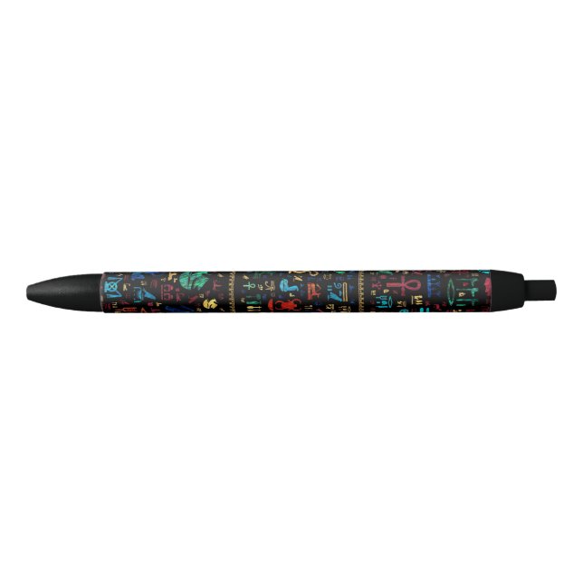 Ancient Egyptian hieroglyphs -Colorful Marble Black Ink Pen (Front)