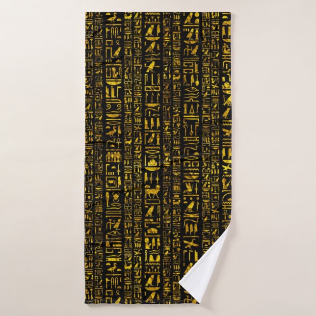 Ancient Egyptian hieroglyphs gold and black colour Bath Towel (Bath Towel)