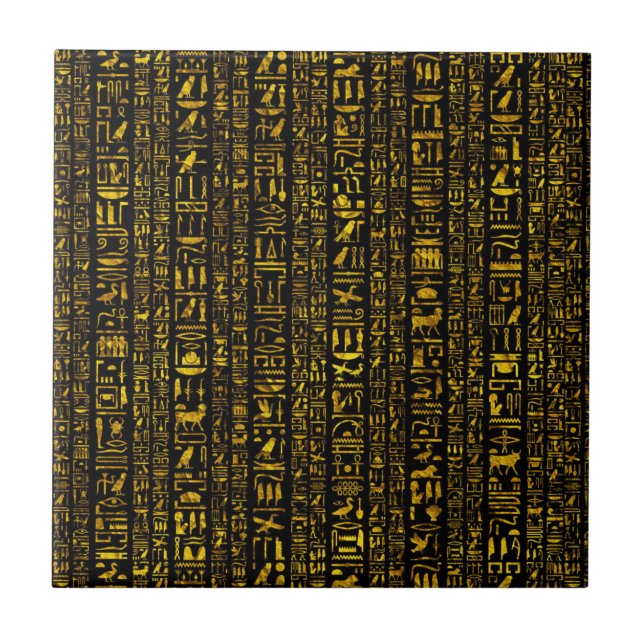 Ancient Egyptian hieroglyphs gold and black colour Ceramic Tile (Front)