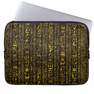 Ancient Egyptian hieroglyphs gold and black colour Laptop Sleeve