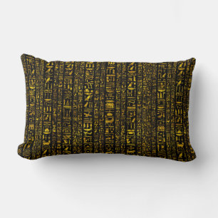 Ancient Egyptian hieroglyphs gold and black colour Lumbar Cushion