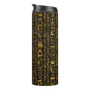 Ancient Egyptian hieroglyphs gold and black colour Thermal Tumbler