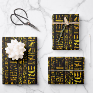 Ancient Egyptian hieroglyphs gold black decoupage Wrapping Paper Sheet