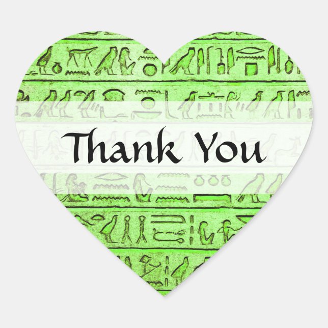 Ancient Egyptian Hieroglyphs Green Heart Sticker (Front)