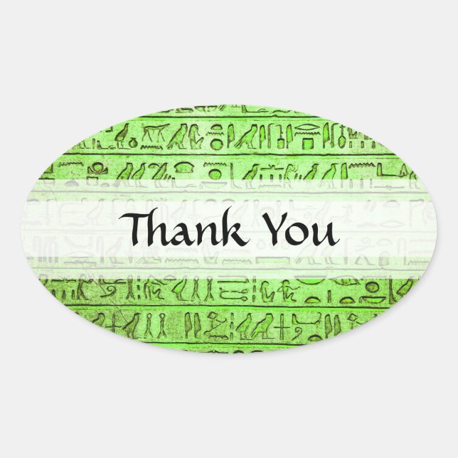 Ancient Egyptian Hieroglyphs Green Oval Sticker (Front)