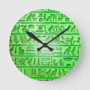 Ancient Egyptian Hieroglyphs Green Round Clock