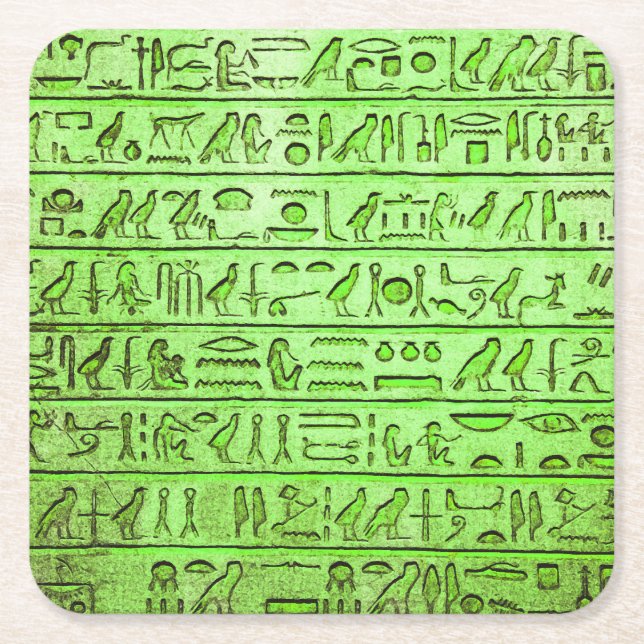 Ancient Egyptian Hieroglyphs Green Square Paper Coaster (Front)