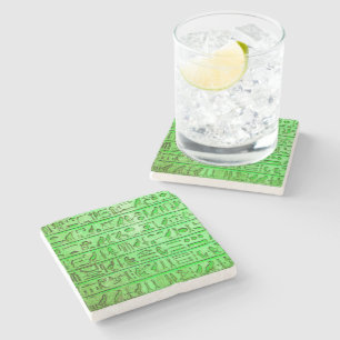 Ancient Egyptian Hieroglyphs Green Stone Coaster