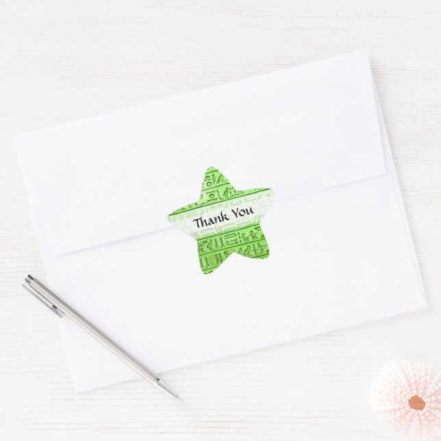Ancient Egyptian Hieroglyphs Green Thank You Star Sticker (Envelope)