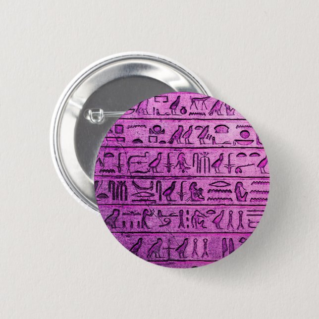 Ancient Egyptian Hieroglyphs Purple Button (Front & Back)
