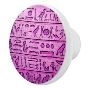Ancient Egyptian Hieroglyphs Purple Ceramic Knob