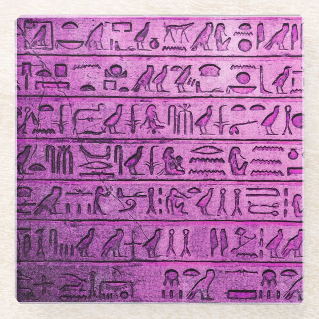 Ancient Egyptian Hieroglyphs Purple Glass Coaster (Front)
