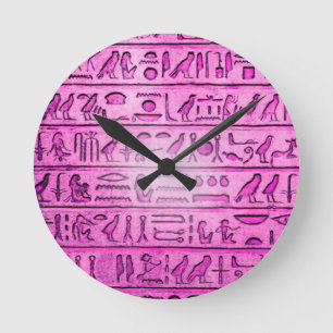 Ancient Egyptian Hieroglyphs Purple Round Clock
