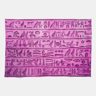 Ancient Egyptian Hieroglyphs Purple Tea Towel
