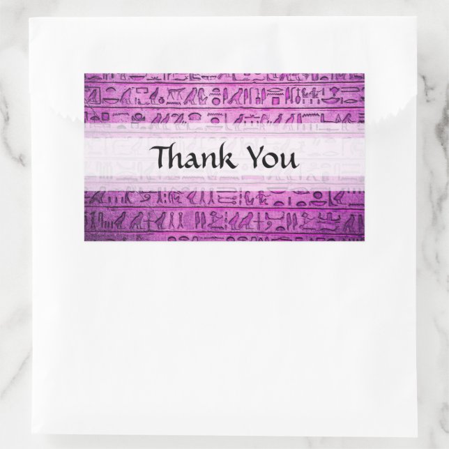 Ancient Egyptian Hieroglyphs Purple Thank You Rectangular Sticker (Bag)