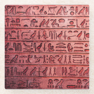 Ancient Egyptian Hieroglyphs Red Glass Coaster