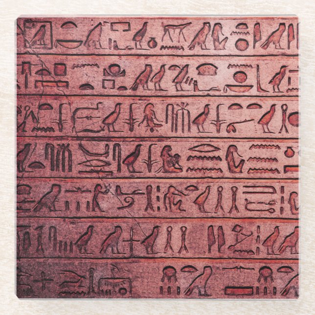 Ancient Egyptian Hieroglyphs Red Glass Coaster (Front)