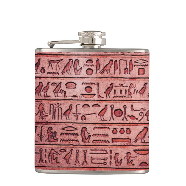 Ancient Egyptian Hieroglyphs Red Hip Flask (Front)