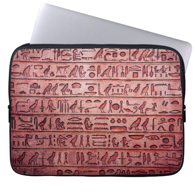 Ancient Egyptian Hieroglyphs Red Laptop Sleeve (Front)
