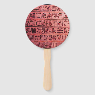 Ancient Egyptian Hieroglyphs Red Round Hand Fan