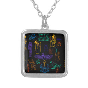 Ancient Egyptian Hieroglyphs & Symbols Silver Plated Necklace