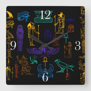Ancient Egyptian Hieroglyphs & Symbols Square Wall Clock