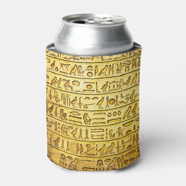 Ancient Egyptian Hieroglyphs Yellow Can Cooler (Can Front)