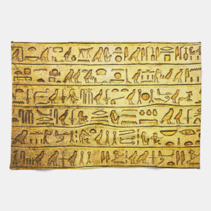 Ancient Egyptian Hieroglyphs Yellow Kitchen Towel