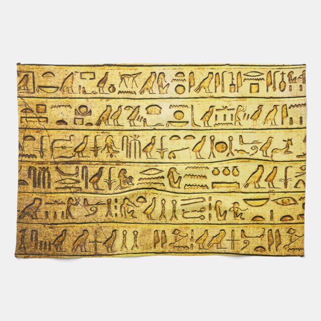 Ancient Egyptian Hieroglyphs Yellow Kitchen Towel (Horizontal)