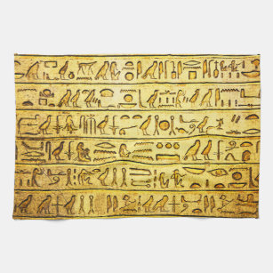 Ancient Egyptian Hieroglyphs Yellow Tea Towel