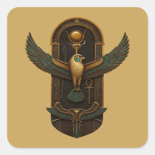 Ancient Egyptian Horus Falcon Winged Sun Symbol Square Sticker