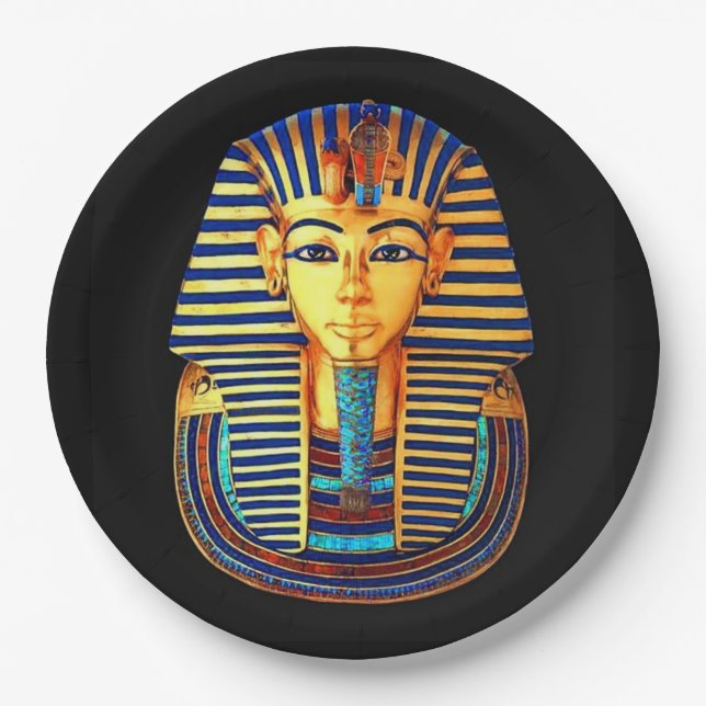 Ancient Egyptian King Tutankhamun Gold Burial Mask Paper Plate (Front)