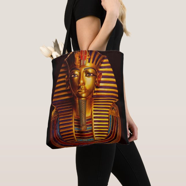 Ancient Egyptian King Tutankhamun Gold Burial Mask Tote Bag (Close Up)
