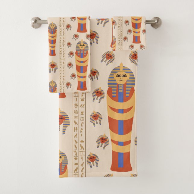 Ancient Egyptian Mummy Artefact Orange Blue  Bath Towel Set (Insitu)
