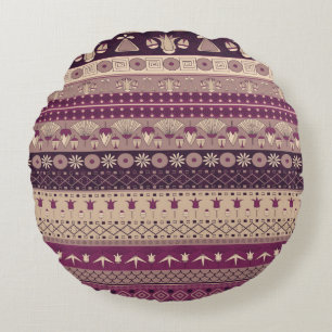 Ancient Egyptian ornament Tribal seamless pattern. Round Cushion