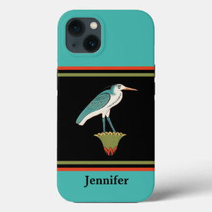 Ancient Egyptian Painted Bird in Olive Orange Blue iPhone 13 Case