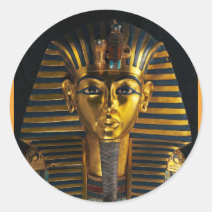Ancient Egyptian pharaoh mask, King Tut golden art Classic Round Sticker
