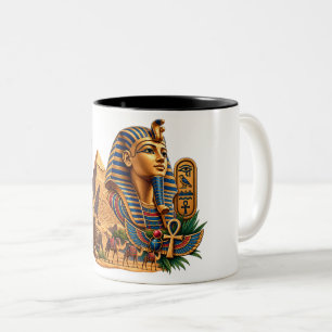 Ancient Egyptian Pharaoh Pyramids Sphinx Ankh Two-Tone Coffee Mug