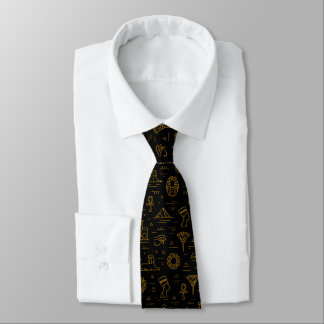 Ancient Egyptian Pharaoh Symbols Gold & Black Silk Tie