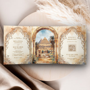Ancient Egyptian Pyramids Arch All in One Wedding Tri-Fold Invitation