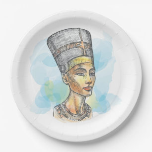 Ancient Egyptian Queen Nefertiti Bust Sketch Paper Plate