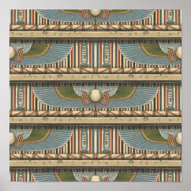 Ancient Egyptian Scarab and Hieroglyph Pattern Poster (Front)