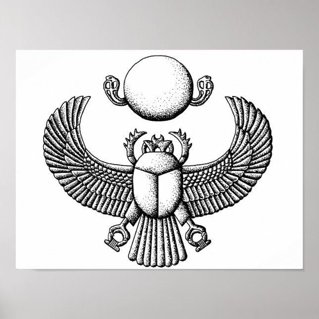 Ancient Egyptian Scarab Black and White Poster (Front)