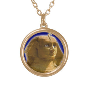 Ancient Egyptian Sphinx at Giza Art Design Gold Plated Necklace