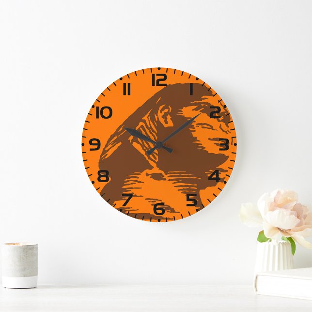 Ancient Egyptian Sphinx Bold Orange And Brown  Large Clock (Creator Uploaded)