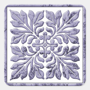 Ancient english tile cool faded blue square sticker