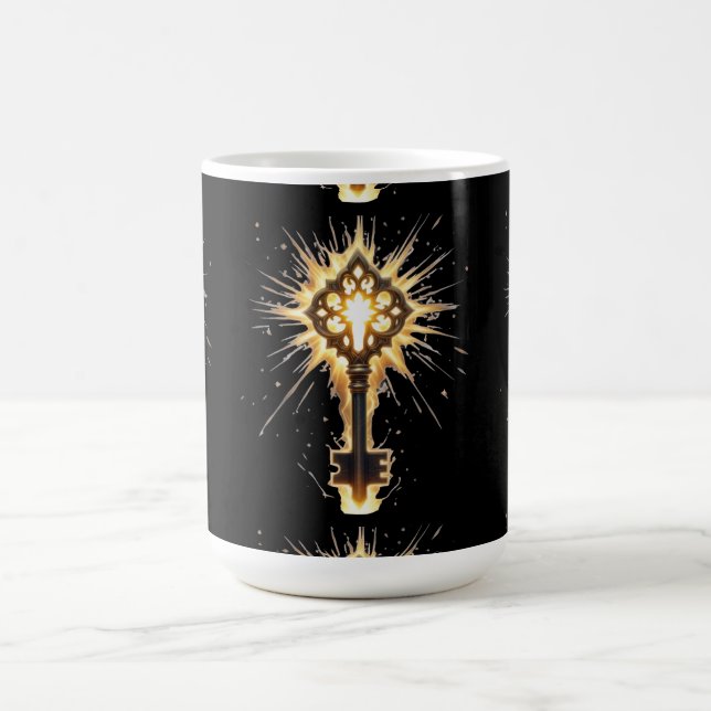 Ancient Fantasy Key with Magical Light – Radiant E Coffee Mug (Center)