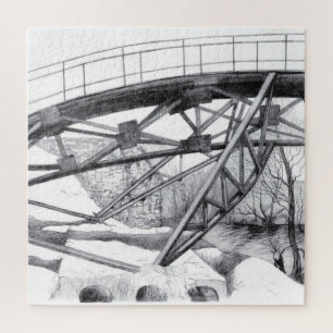 Ancient footbridge pencilart Monochrome Jigsaw Puzzle